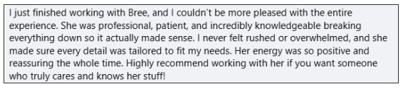 Client testimonial